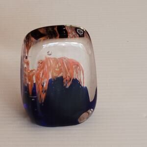 Vintage Art Glass Paperweight Orange Blue Clear 2.25x1.25x3"